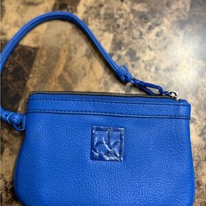 Blue Leather Wristlet